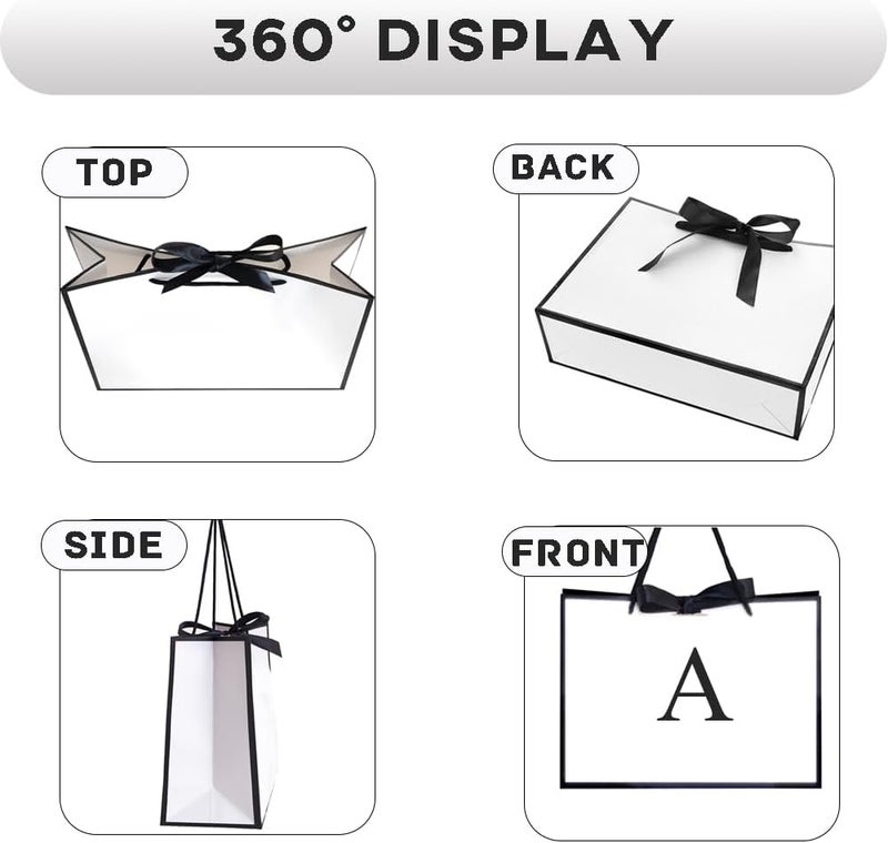 QLSKO Initial Gift Bag with Bow Ribbon Personalized Horizontal Paper Bag Monogrammed Birthday Gifts for Women Men (A-Small) - Image 3